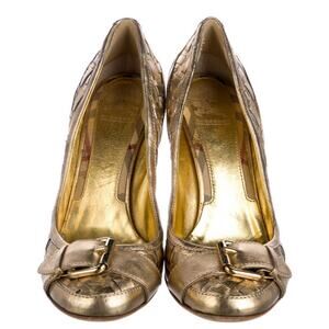 BURBERRY Metallic Gold Quilted Leather Heels Pumps EU 40 Dust Cover & Shoe Box